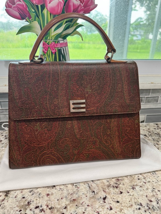 Etro Handbags - Etro Paisley Top-Handle Bag in Brown and Red Tones